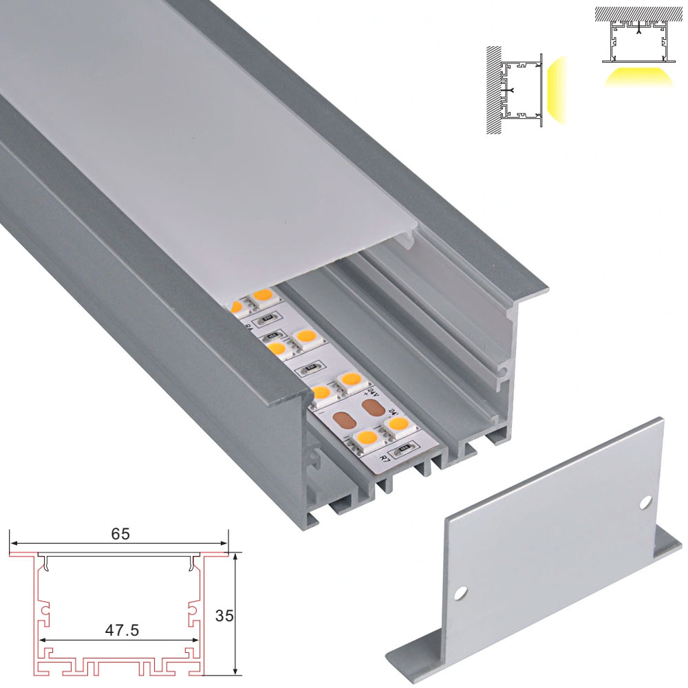 C080 Aluminum Channel - Recessed - For Strips Up To 47mm - 1m / 2m