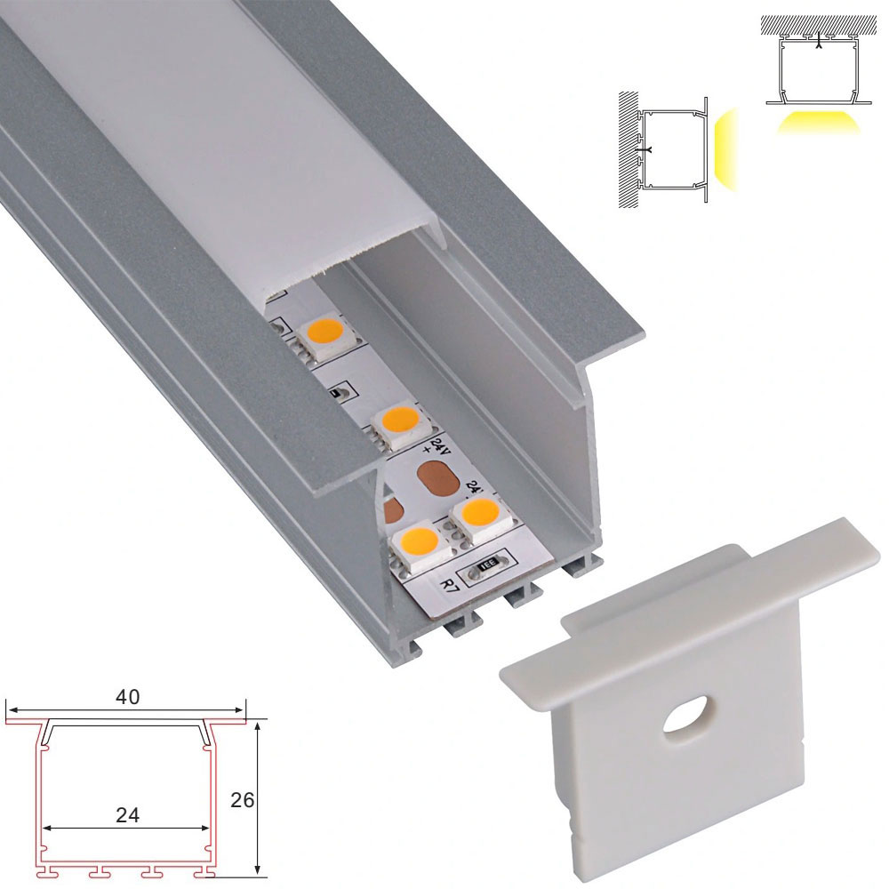 C087 Aluminum Channel - Recessed - For Strips Up To 24mm - 1m / 2m